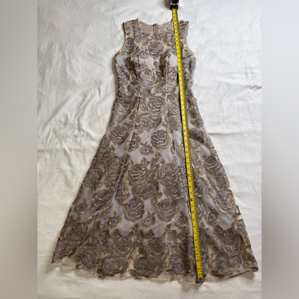 Hitherto Metallic Floral Embroidered Dress Gold Silver Fit Flare USA Made Sz 6 - Picture 13 of 13